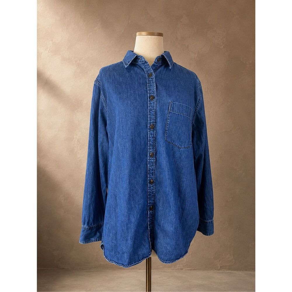 Uniqlo XL Soft Denim Shirt Button Front Chambray Cotton Blue Overshirt